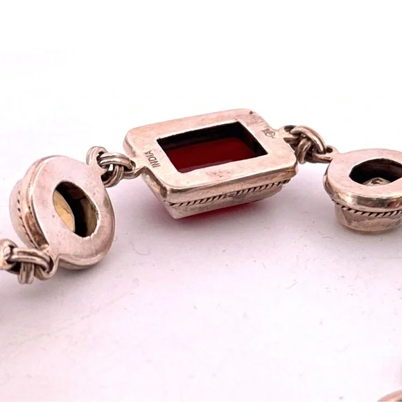 925 Sterling silver carved carnelian and faceted citrine bracelet 37.4g - Picture 2 of 10